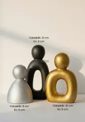 Dekoratif Renkli Soyut Üçlü Aile Figürü Obje