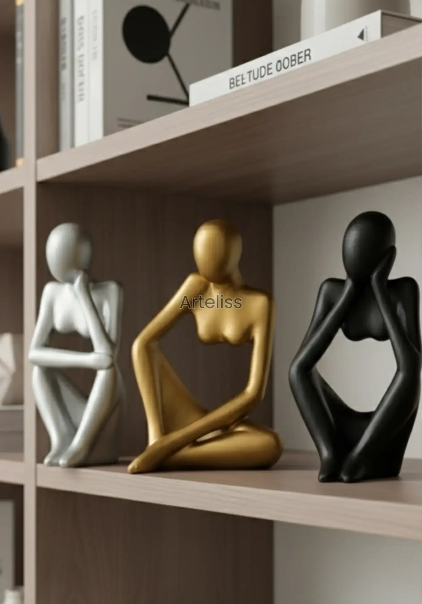 Dekoratif Soyut Üçlü Düşünen İnsan Figürü Obje