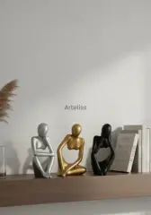 Dekoratif Soyut Üçlü Düşünen İnsan Figürü Obje