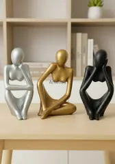 Dekoratif Soyut Üçlü Düşünen İnsan Figürü Obje