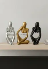 Dekoratif Soyut Üçlü Düşünen İnsan Figürü Obje