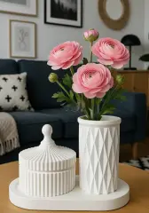 Organizer Kapaklı Mini Kavanoz Vazo Tepsili Set