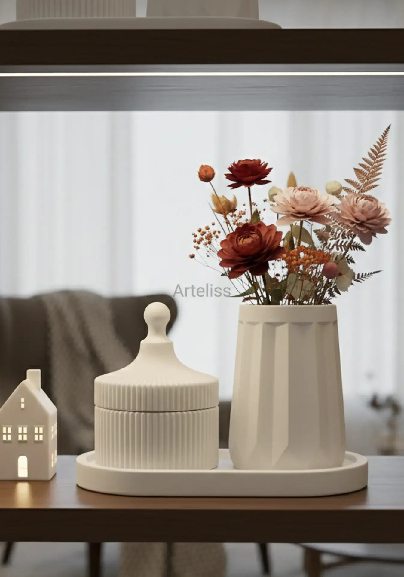 Organizer Kapaklı Mini Kavanoz Vazo Tepsili Set