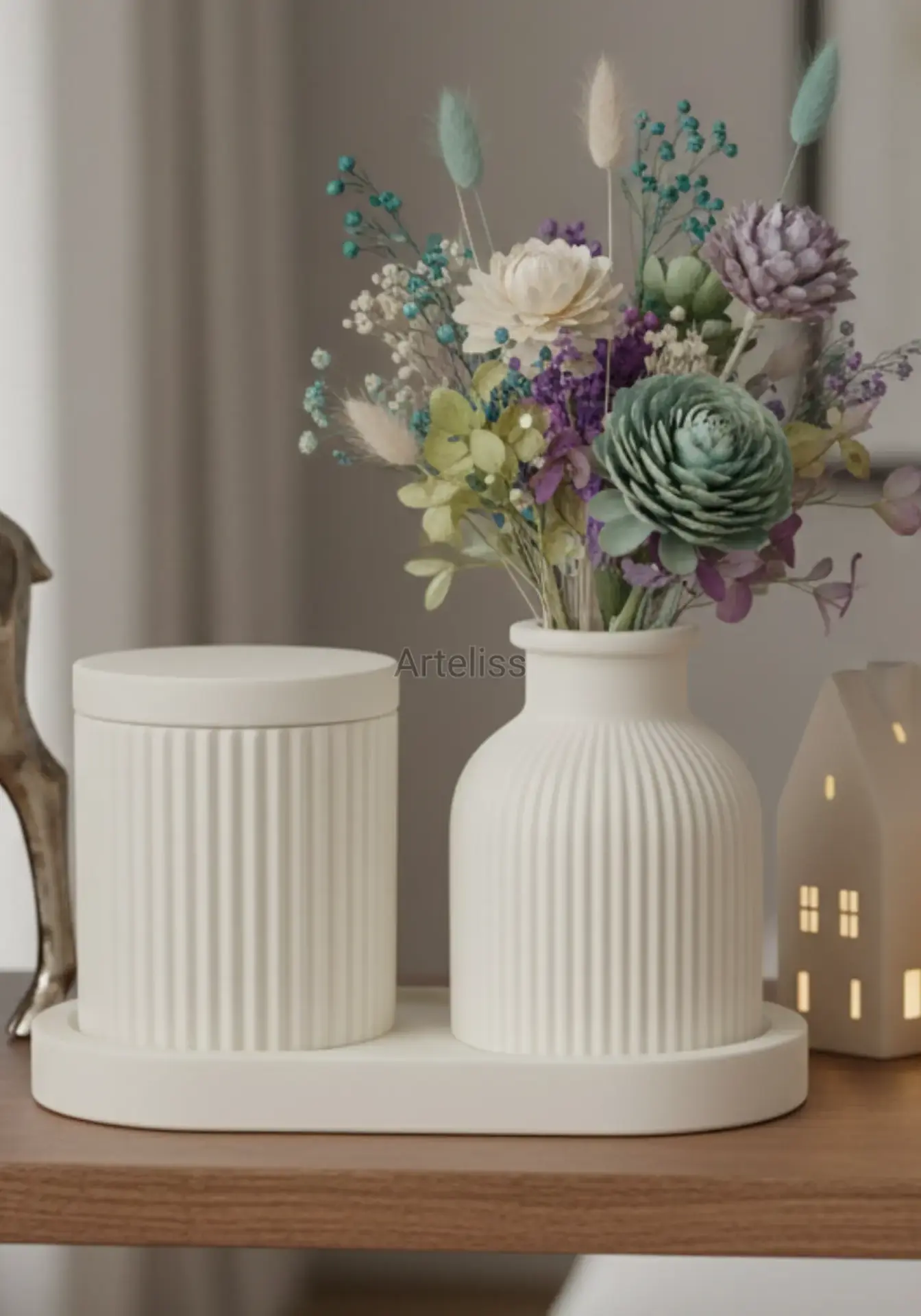 Organizer Kapaklı Büyük Kavanoz Vazo Tepsili Set