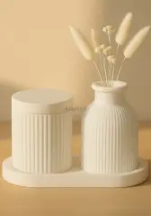 Organizer Kapaklı Büyük Kavanoz Vazo Tepsili Set