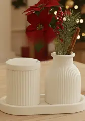 Organizer Kapaklı Büyük Kavanoz Vazo Tepsili Set