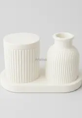 Organizer Kapaklı Büyük Kavanoz Vazo Tepsili Set