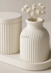 Organizer Kapaklı Büyük Kavanoz Vazo Tepsili Set