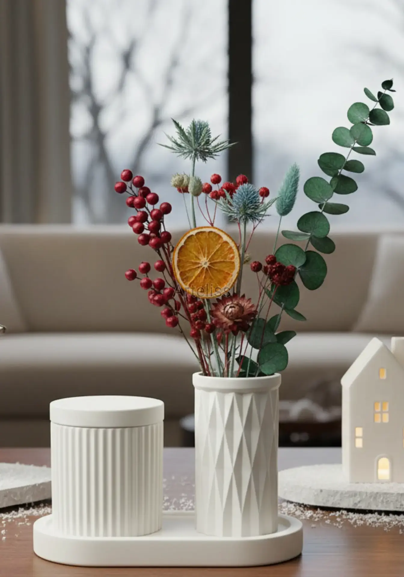 Organizer Kapaklı Büyük Kavanoz Vazo Tepsili Set