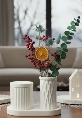 Organizer Kapaklı Büyük Kavanoz Vazo Tepsili Set