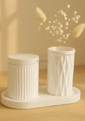 Organizer Kapaklı Büyük Kavanoz Vazo Tepsili Set