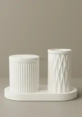 Organizer Kapaklı Büyük Kavanoz Vazo Tepsili Set