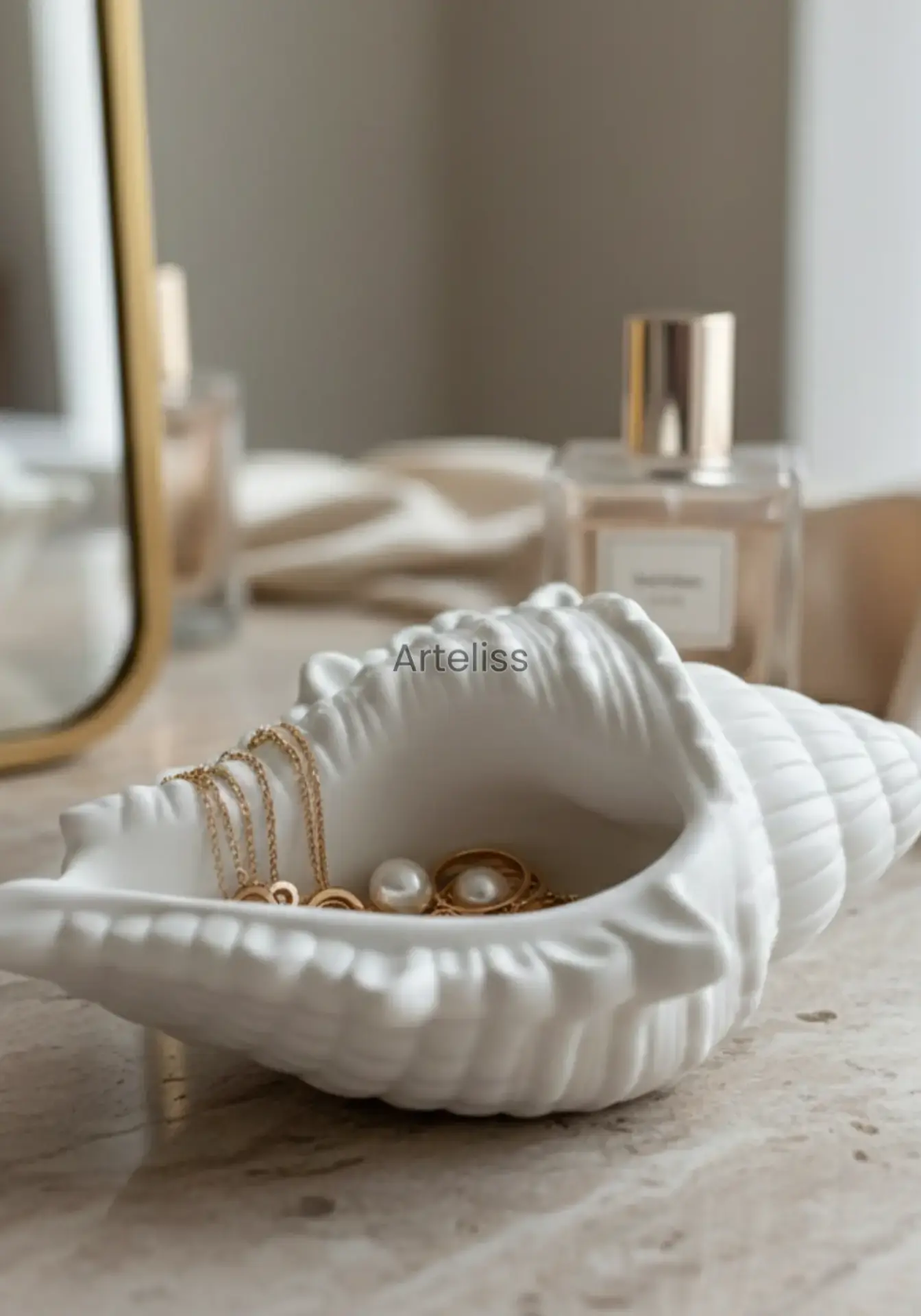 Dekoratif Beyaz Deniz Kabuğu Takı Tabağı