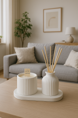 Lavanta Kokulu Mum & Bambu Çubuklu Oda Kokusu Set
