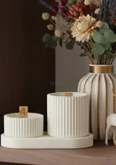 İkili Ahşap Fitilli Tepsili Kokulu Mum Seti