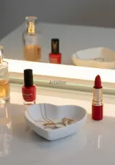 Dekoratif Beyaz Mini Kalp Takı Obje Tabağı