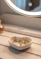 Dekoratif Beyaz Mini Kalp Takı Obje Tabağı