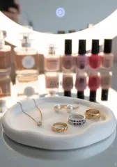 Dekoratif Yuvarlak Beyaz Bohem Sunum Tepsisi