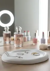 Dekoratif Yuvarlak Beyaz Bohem Sunum Tepsisi