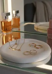 Dekoratif Yuvarlak Beyaz Bohem Sunum Tepsisi