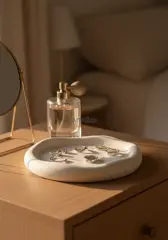 Dekoratif Yuvarlak Beyaz Bohem Sunum Tepsisi