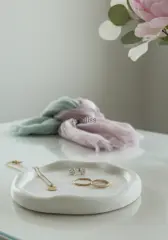 Dekoratif Yuvarlak Beyaz Bohem Sunum Tepsisi