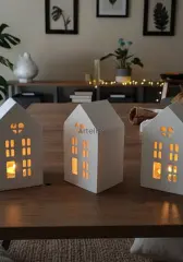 Beyaz Işık Ev Mumluk Şamdan Dekoratif Büyük Obje