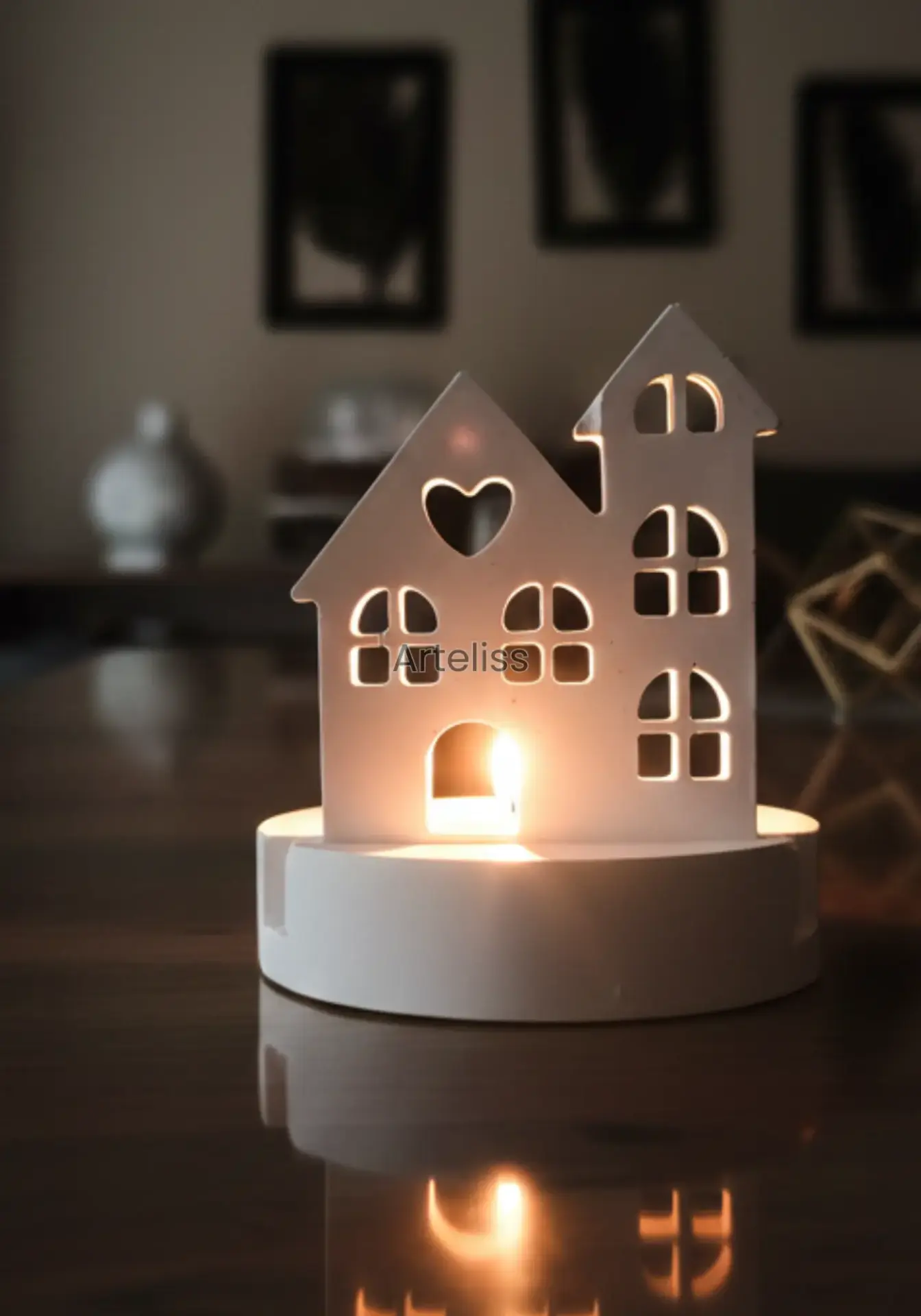 Dekoratif Ev Plaka Standlı Tealight Mumluk Şamdan
