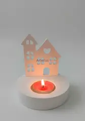 Dekoratif Ev Plaka Standlı Tealight Mumluk Şamdan