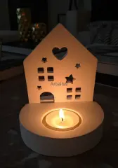 Dekoratif Kalp Ve Ev Plakalı Mum Standı Mumluk