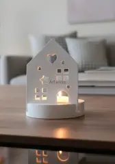 Dekoratif Kalp Ve Ev Plakalı Mum Standı Mumluk