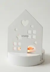 Dekoratif Kalp Ve Ev Plakalı Mum Standı Mumluk