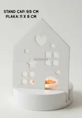 Dekoratif Kalp Ve Ev Plakalı Mum Standı Mumluk