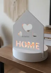 Beyaz Dekoratif Ev Plakalı Standlı Mumluk Obje