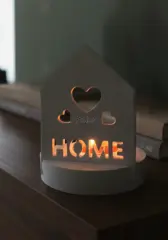 Beyaz Dekoratif Ev Plakalı Standlı Mumluk Obje