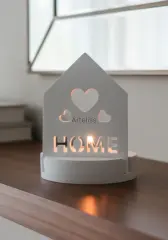 Beyaz Dekoratif Ev Plakalı Standlı Mumluk Obje