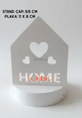 Beyaz Dekoratif Ev Plakalı Standlı Mumluk Obje