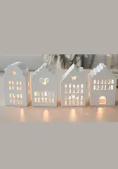 4’lü Dekoratif Beyaz Işık Evi Seti