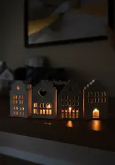 4’lü Dekoratif Beyaz Işık Evi Seti