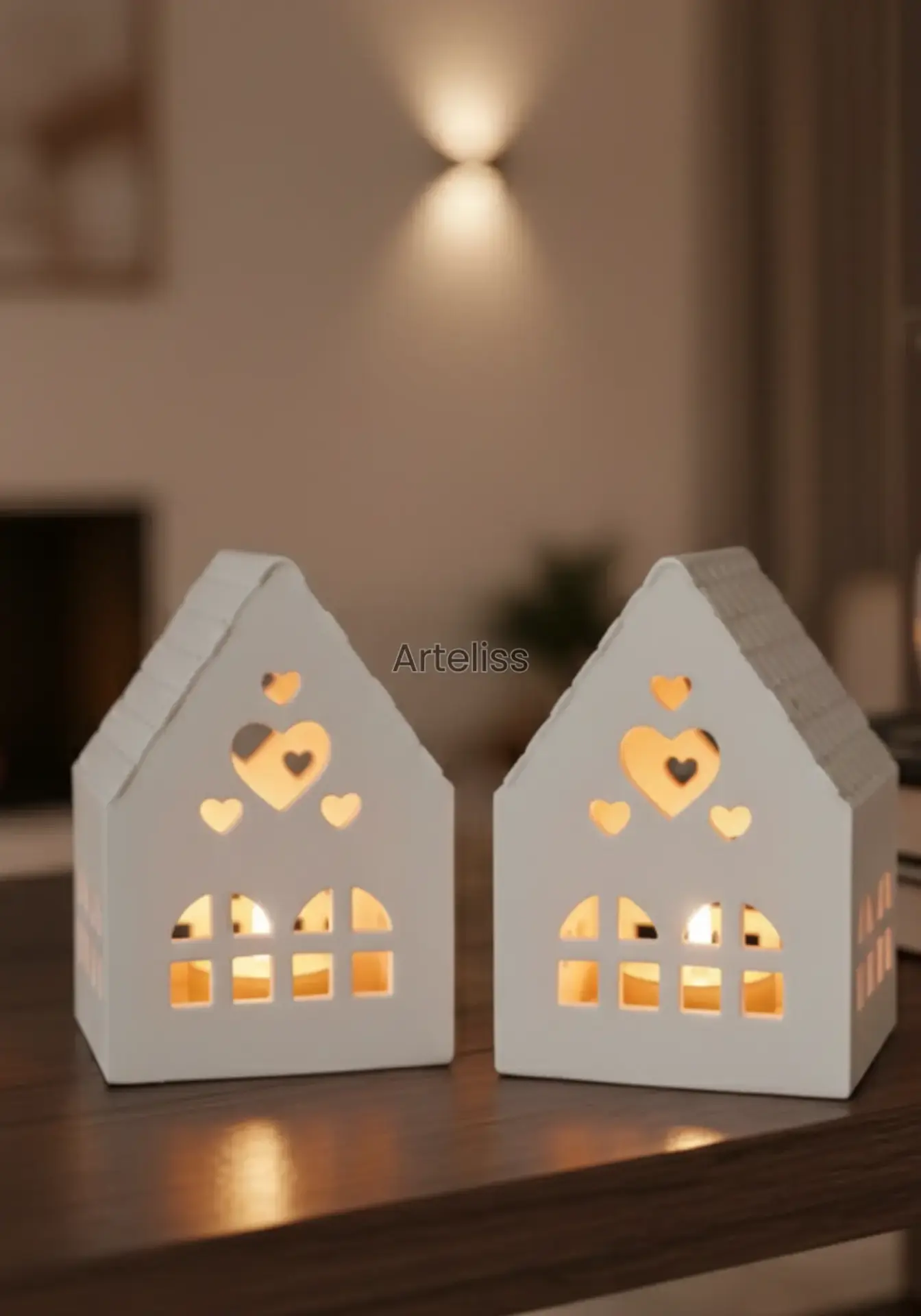 Kalpli İkili Işık Evi Beyaz Dekoratif Obje