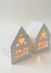 Kalpli İkili Işık Evi Beyaz Dekoratif Obje