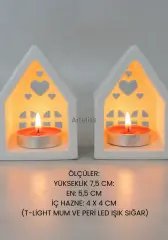 Kalpli İkili Işık Evi Beyaz Dekoratif Obje