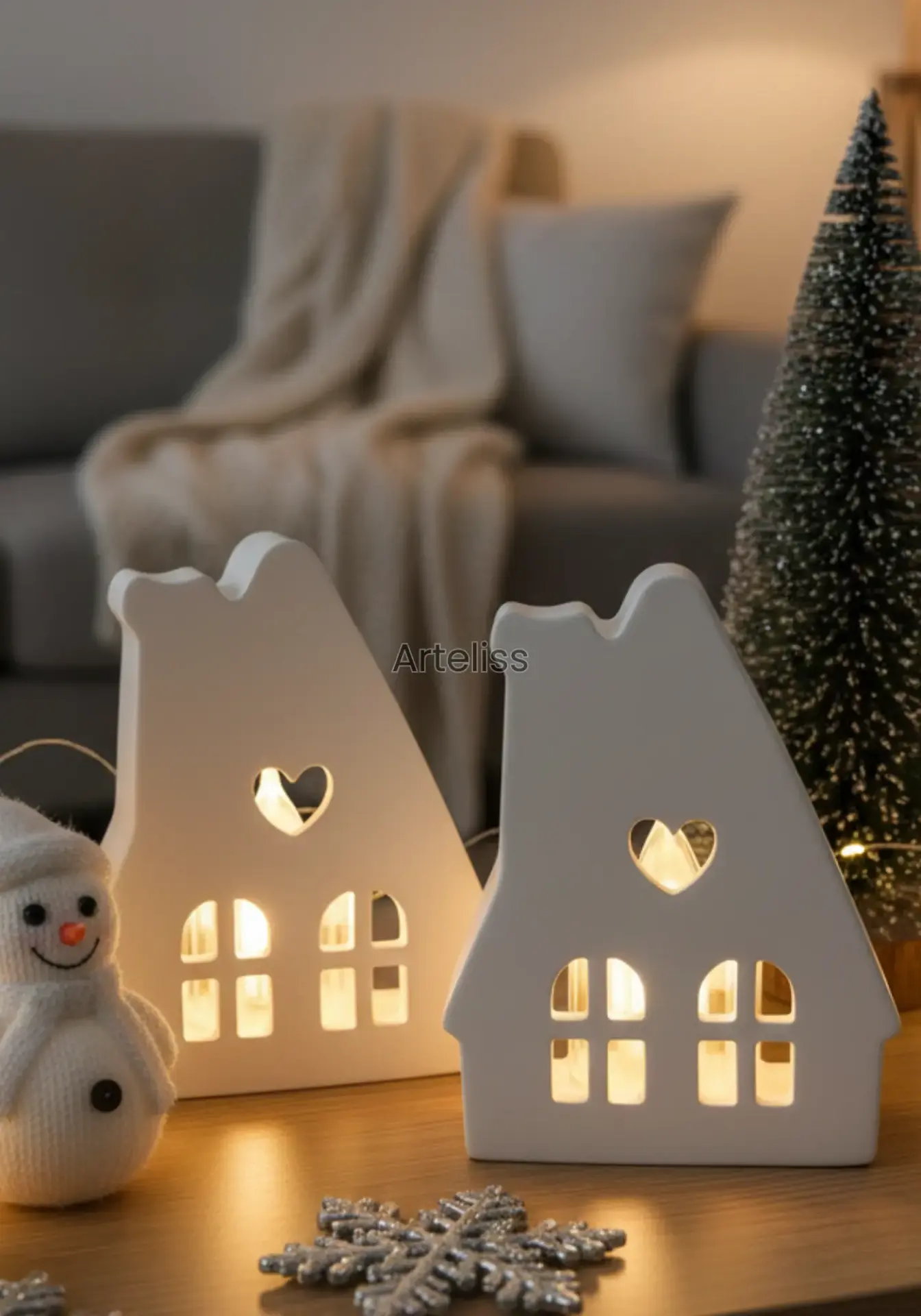 Dekoratif Bungalov Işık Evi İkili Ev Mumluk Dekor