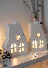 Dekoratif Bungalov Işık Evi İkili Ev Mumluk Dekor