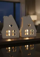 Dekoratif Bungalov Işık Evi İkili Ev Mumluk Dekor