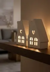 Dekoratif Bungalov Işık Evi İkili Ev Mumluk Dekor