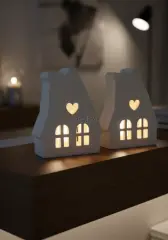 Dekoratif Bungalov Işık Evi İkili Ev Mumluk Dekor