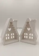 Dekoratif Bungalov Işık Evi İkili Ev Mumluk Dekor