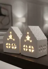 Dekoratif Yıldızlı Işık Evi İkili Ev Obje Mumluk