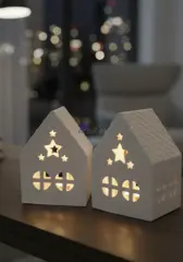 Dekoratif Yıldızlı Işık Evi İkili Ev Obje Mumluk